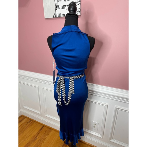 Missoni Viscose Wrap Dress in Royal Blue US Size 8 Cowl Neck Ruffle Asymmetric - Picture 3 of 10
